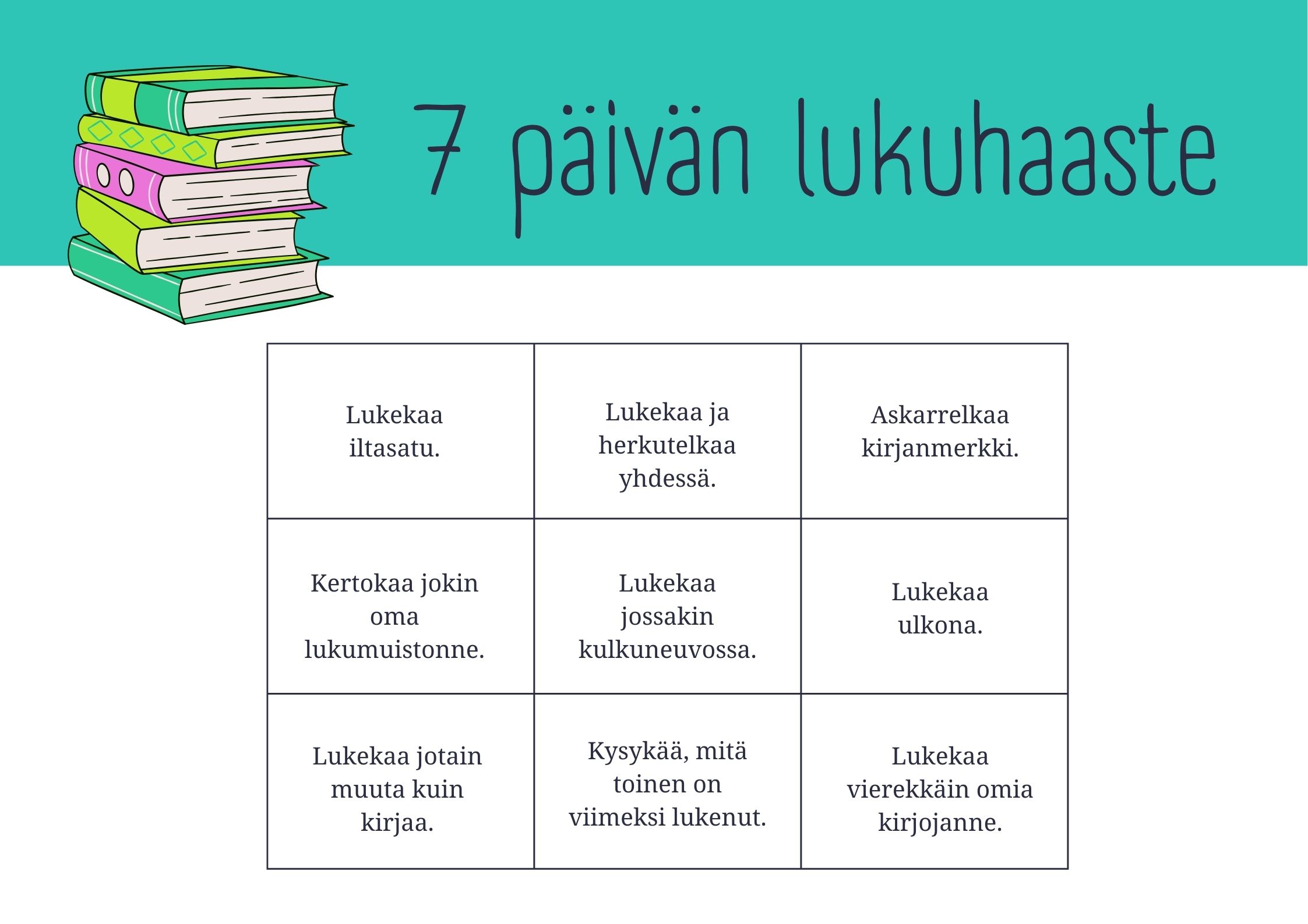 7 päivän lukuhaaste 7 päivän lukuhaaste